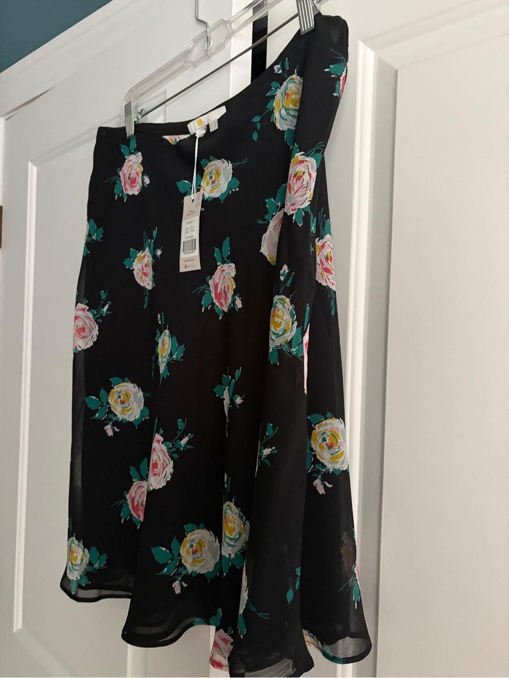 NWT Boden Black Floral Skater Skirt with Pink and Yellow and soft gray Roses